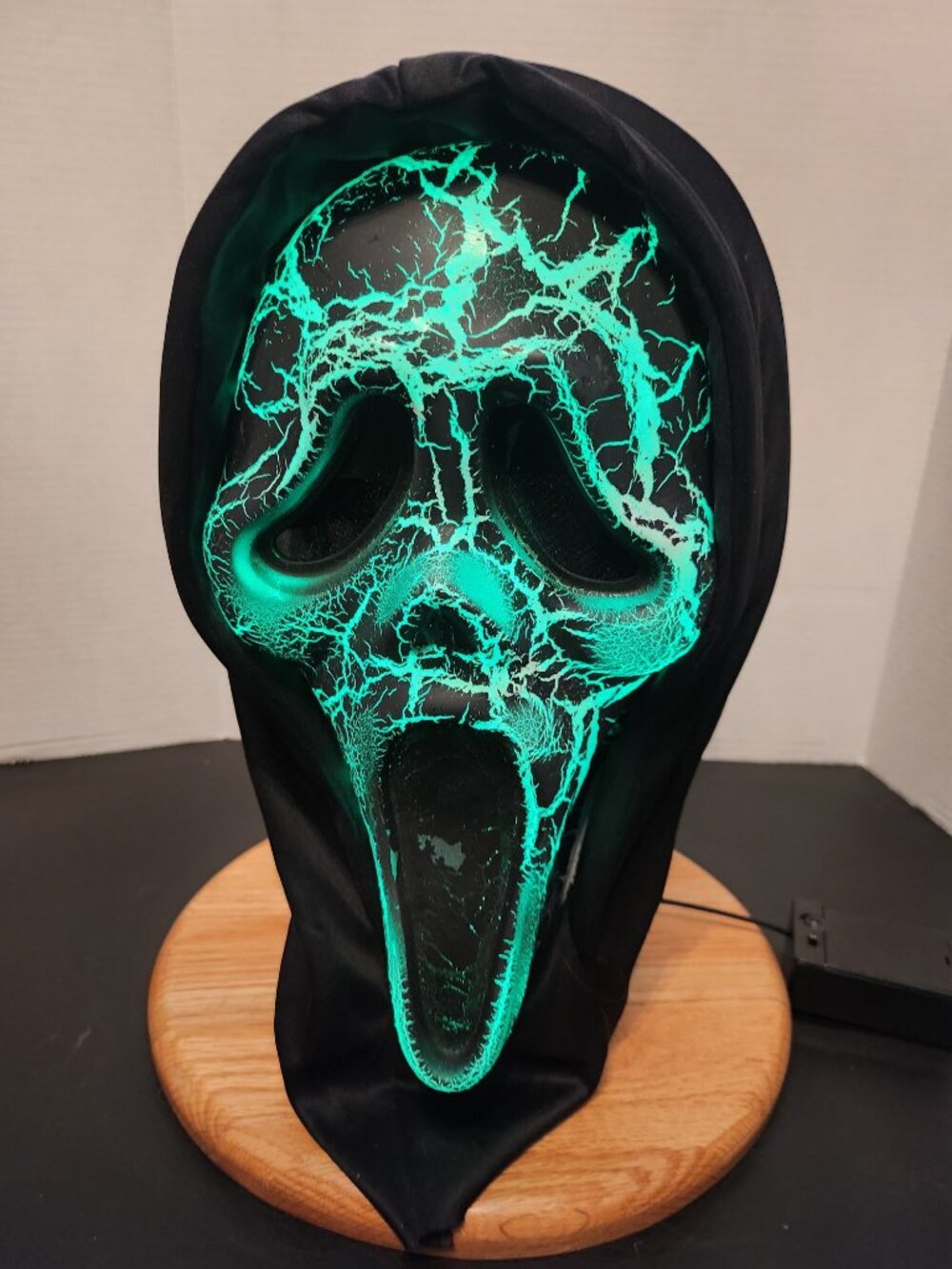 Fun World Scream Ghost Face Smoldering Eerie Embers Light Up Mask w/ Hood Green